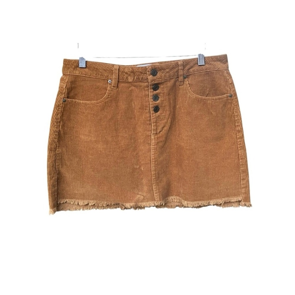 Indigo Rein Womens Brown Corduroy Button Front Mini Skirt Boho Casual